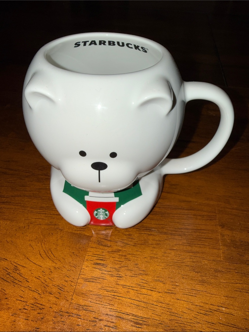Starbucks White Bear Mug with Green and Red Accent